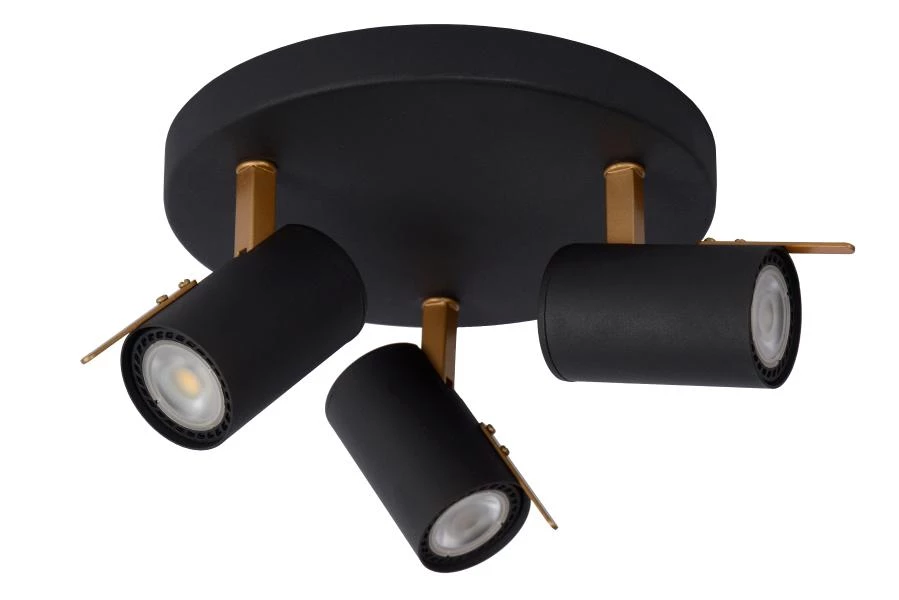Lucide GRONY - Plafondspot - LED Dim to warm - GU10 - 3x5W 2200K/3000K - Zwart - uit